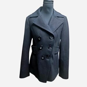 Vntg Y2k Guess Pea Coat Black XS / Small Wool Viscose Double Breasted Peacoat